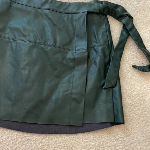 Lulus Daydream With Me Forest Green Vegan Leather Wrap Mini Skirt - Picture 6 of 7